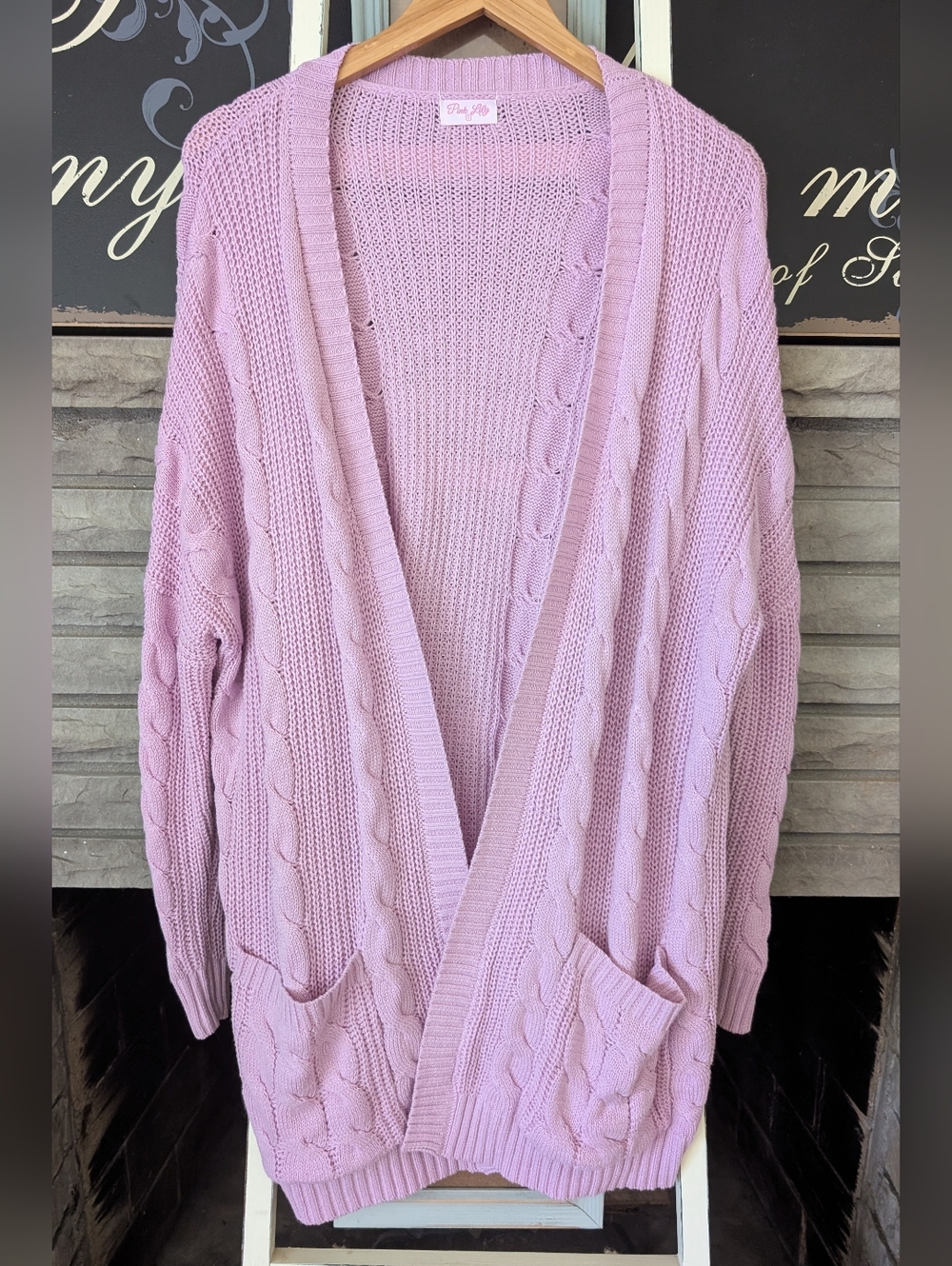 Pink Lily Lavender Cable Knit Open Cardigan